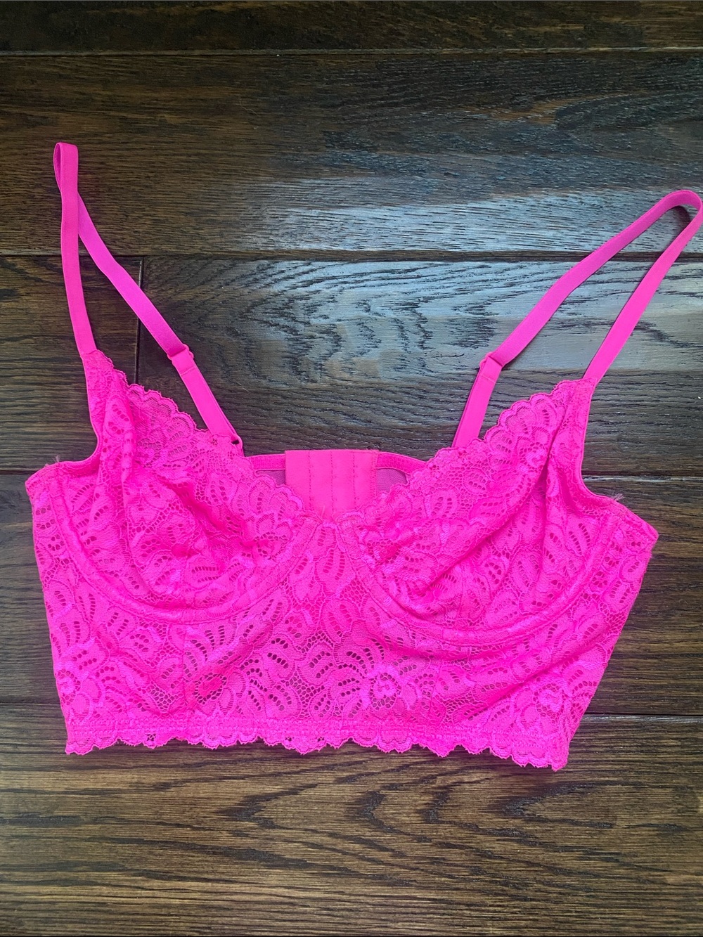 Xhilaration Bright Hot Pink Lace Longline Bralette
